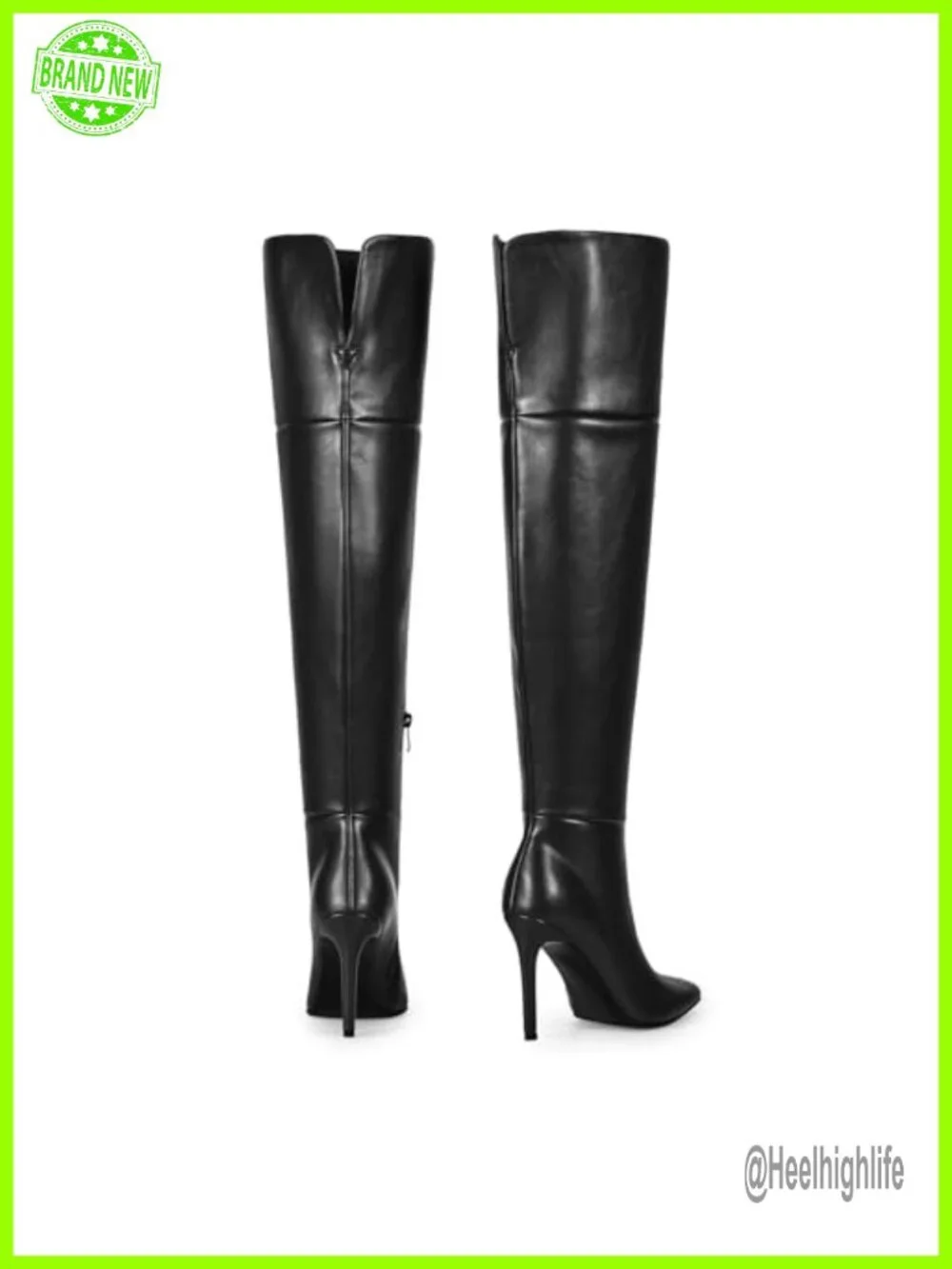 Over the Knee Boots with Side Zipper, Heeled Boots - Faux Leather, Pointed Toe